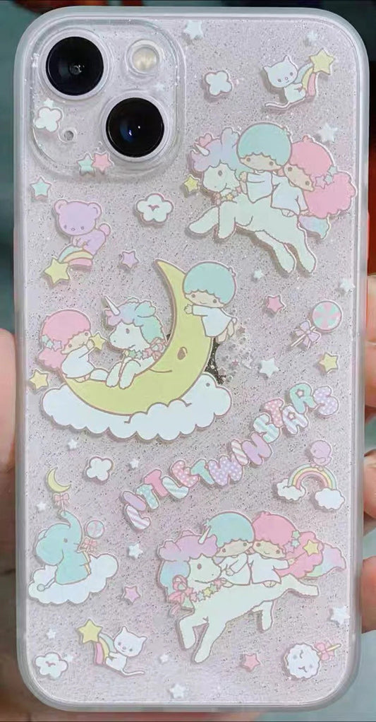Japanese Cartoon Little Twin Stars Glitter iPhone Case 7 8 PLUS SE2 XS XR X 11 12 13 Pro Promax 12mini KawaiiGiftLand
