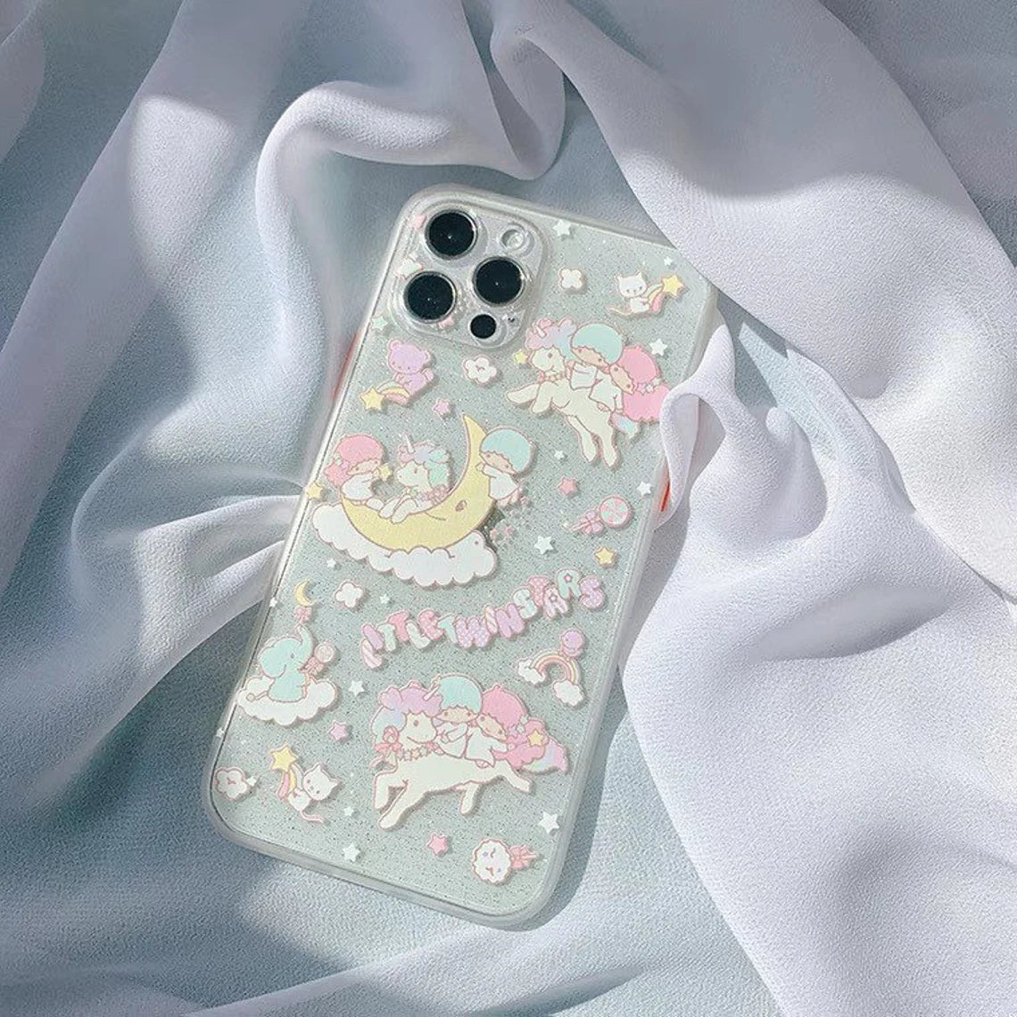 Japanese Cartoon Little Twin Stars Glitter iPhone Case 7 8 PLUS SE2 XS XR X 11 12 13 Pro Promax 12mini KawaiiGiftLand