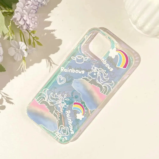 Unicorns with Rainbow Aurora Laser iPhone Case 11 12 13 14 15 Pro Promax 13mini