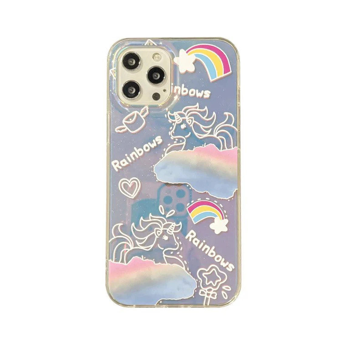Unicorns with Rainbow Aurora Laser iPhone Case 11 12 13 14 15 Pro Promax 13mini KawaiiGiftLand