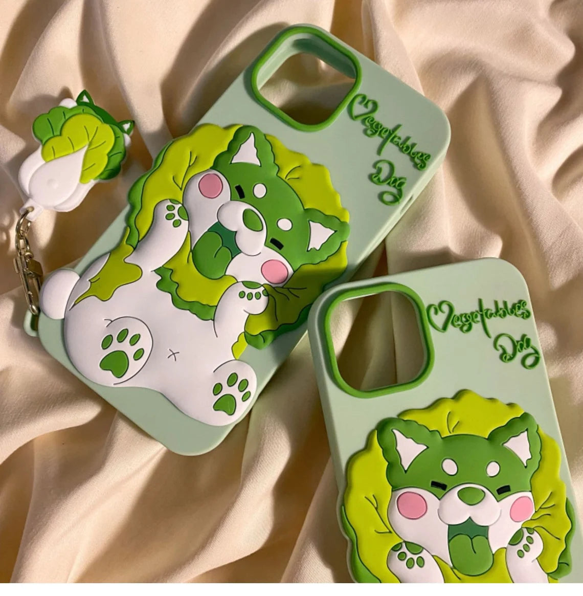 Japanese Cartoon Anime Vegetables Dog Green Soft iPhone Case XS XR X 11 12 13 14 Pro Promax KawaiiGiftLand