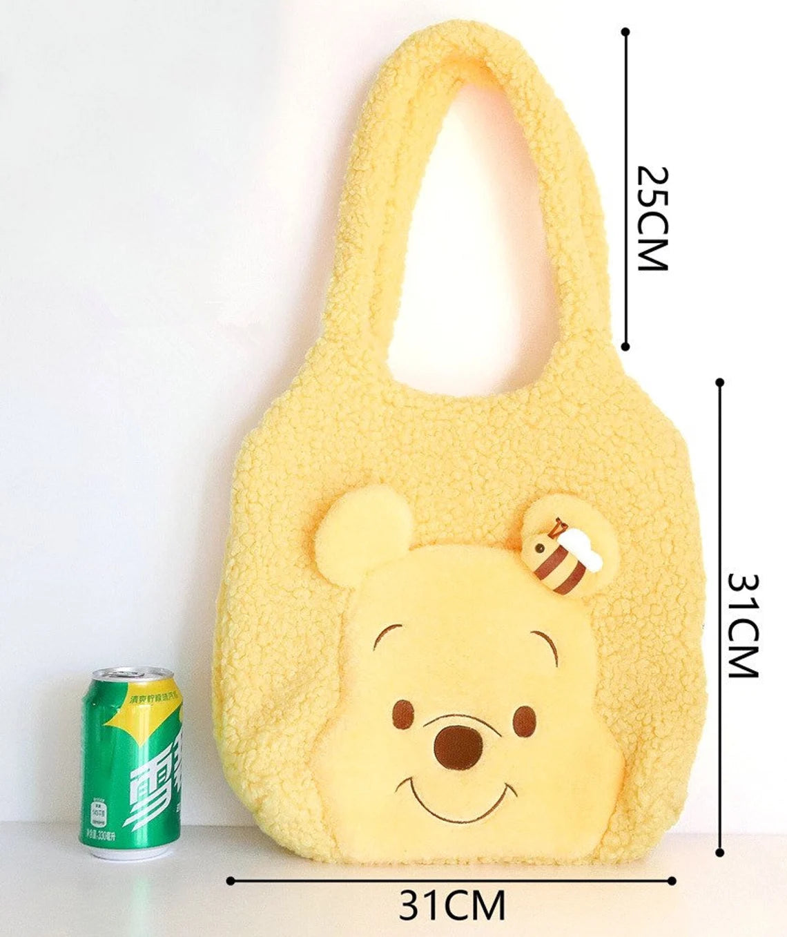 Disney Winnie The Pooh Big Head Yellow Fluffy Tote Shoulder Bag KawaiiGiftLand