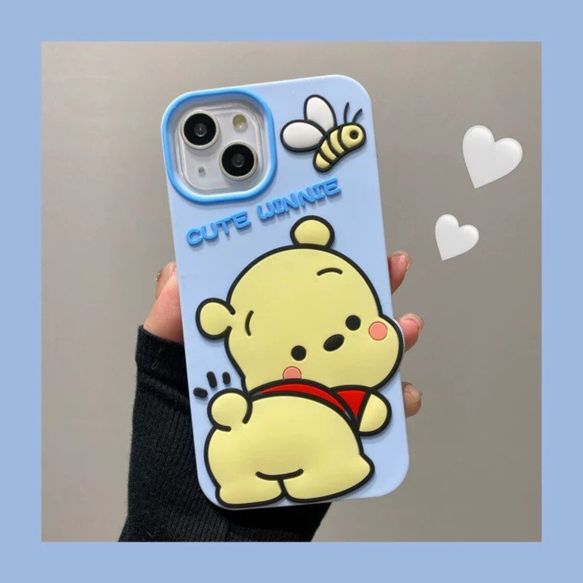 Big Cute Honey Bear Winnie with Bee Blue Soft iPhone Case 11 12 13 14 KawaiiGiftLand Big Cute Honey Bear Winnie with Bee Blue Soft iPhone Case 11 12 13 14 KawaiiGiftLand