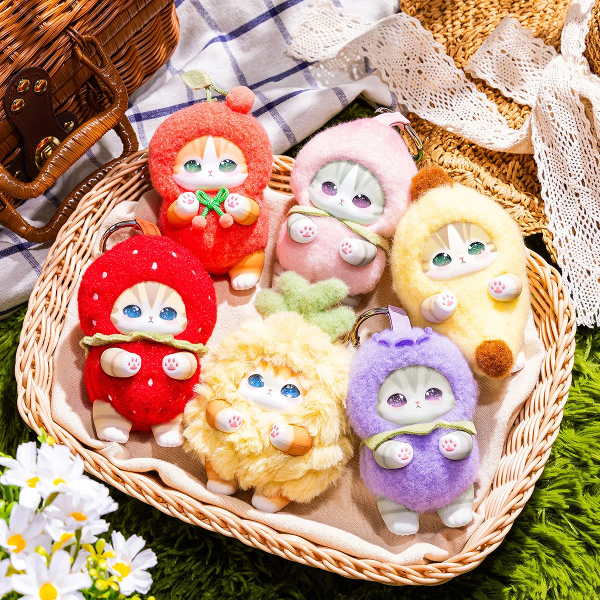 Japan Mofusand Kiramekko Fruity Kittens Series | Mofusand Cute Plush Doll with Plastic Face Keychain - Kawaii items Room Decoration Doll Mystery Box