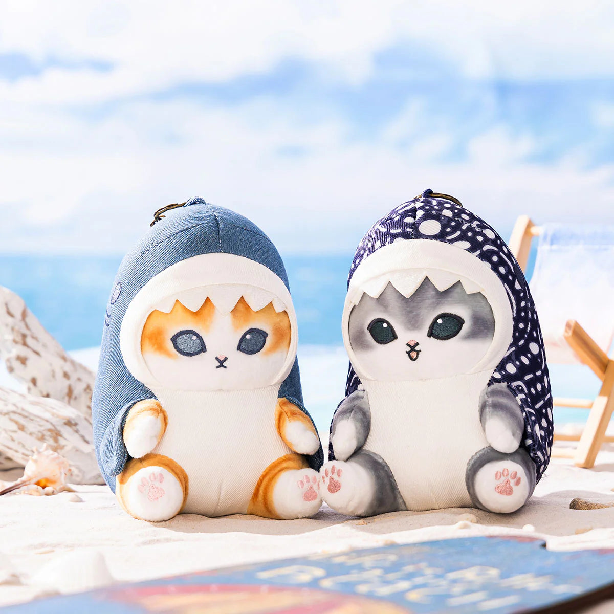 Japan Mofusand Sea Animals Series | Mofusand Cat in Denim Shark Costume Cute Plush Doll Keychain - Kawaii items Room Decoration Doll