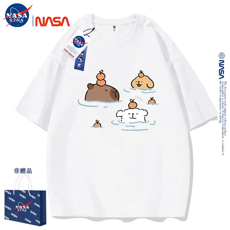 Cute Cartoon Doggie Maltese Puppy Style T-Shirt Series | Maltese Hot Spring with Capybara Part1 - Kawaii Fashion Items for Child & Adult