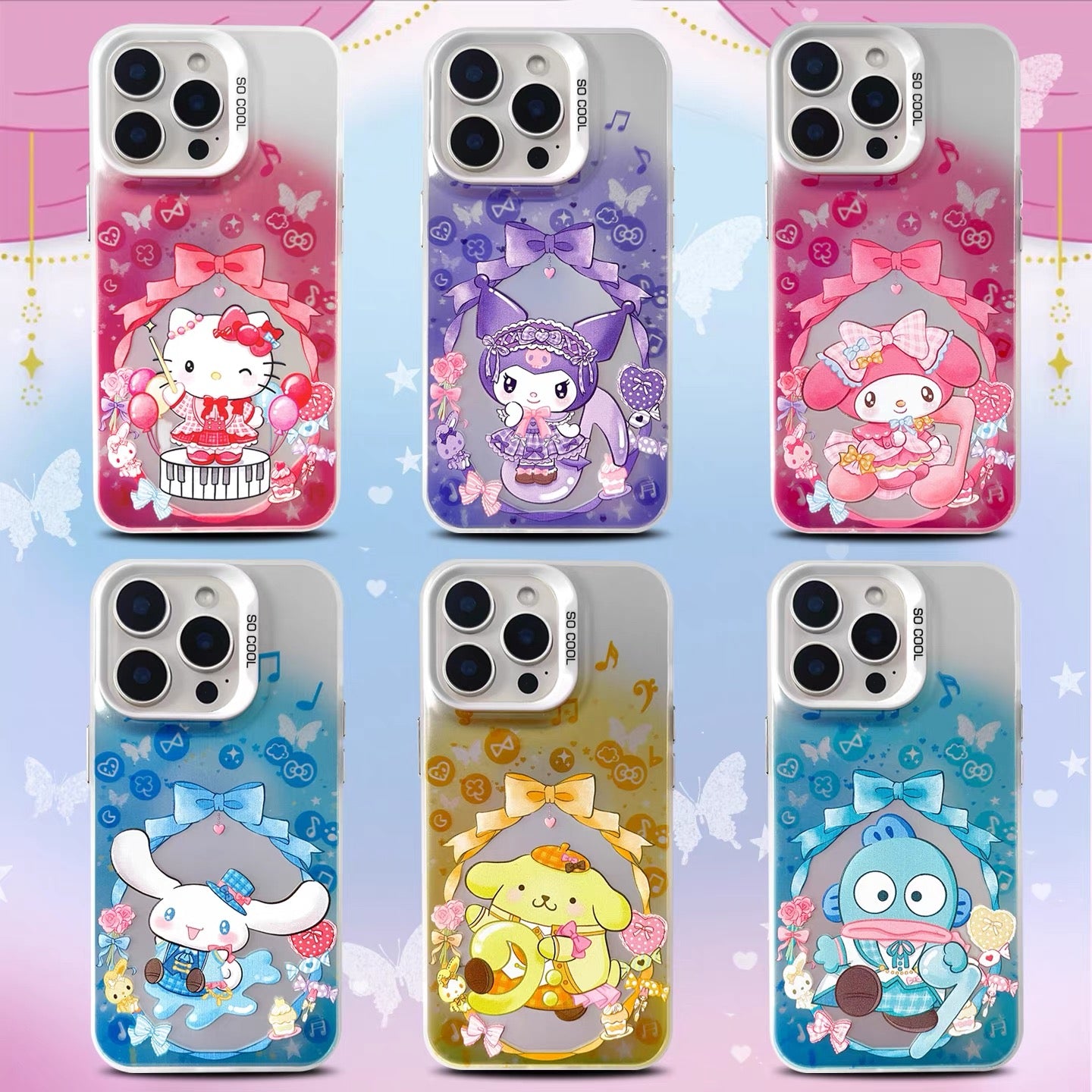 Japanese Cartoon Sanrio Piano Melody Laser Case | Hello Kitty My Melody Kuromi Cinnamoroll Pompompurin Hangyodon 6 Styles - iPhone Case 11 12 13 14 15 16 16e 17 17e Pro Promax