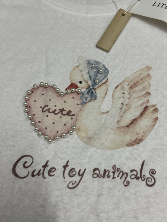 韓国ファッション 可愛い動物スタイルTシャツシリーズ | ヴィンテージパール鳩 - カワイイファッションアイテム