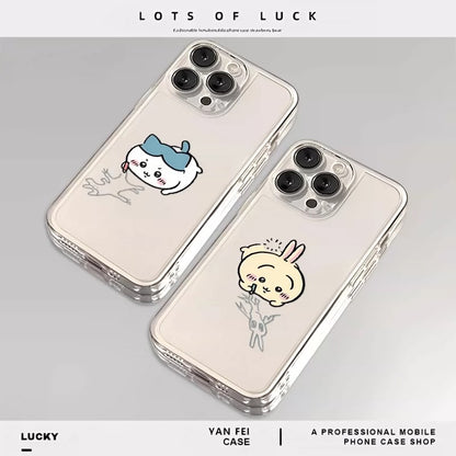 Japanese Cartoon ChiiKawa Black Clear Case | Chiikawa Hachiware Usagi Drawing on Floor - iPhone Case PLUS SE2 XS XR X 11 12 13 14 15 16 16e 17 17e Pro Promax 12mini 13mini