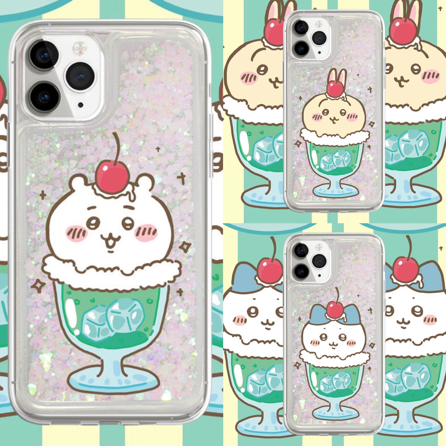 Japanese Cartoon ChiiKawa Ice Cream Cup | Chiikawa Hachiware Usagi Glitter QuickSand - Phone Case Samsung Galaxy S26 S25 S24 S23 S22 S21 FE Ultra Edge