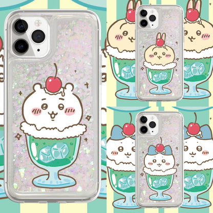 Japanese Cartoon ChiiKawa Ice Cream Cup | Chiikawa Hachiware Usagi Glitter QuickSand - Phone Case Samsung Galaxy S26 S25 S24 S23 S22 S21 FE Ultra Edge