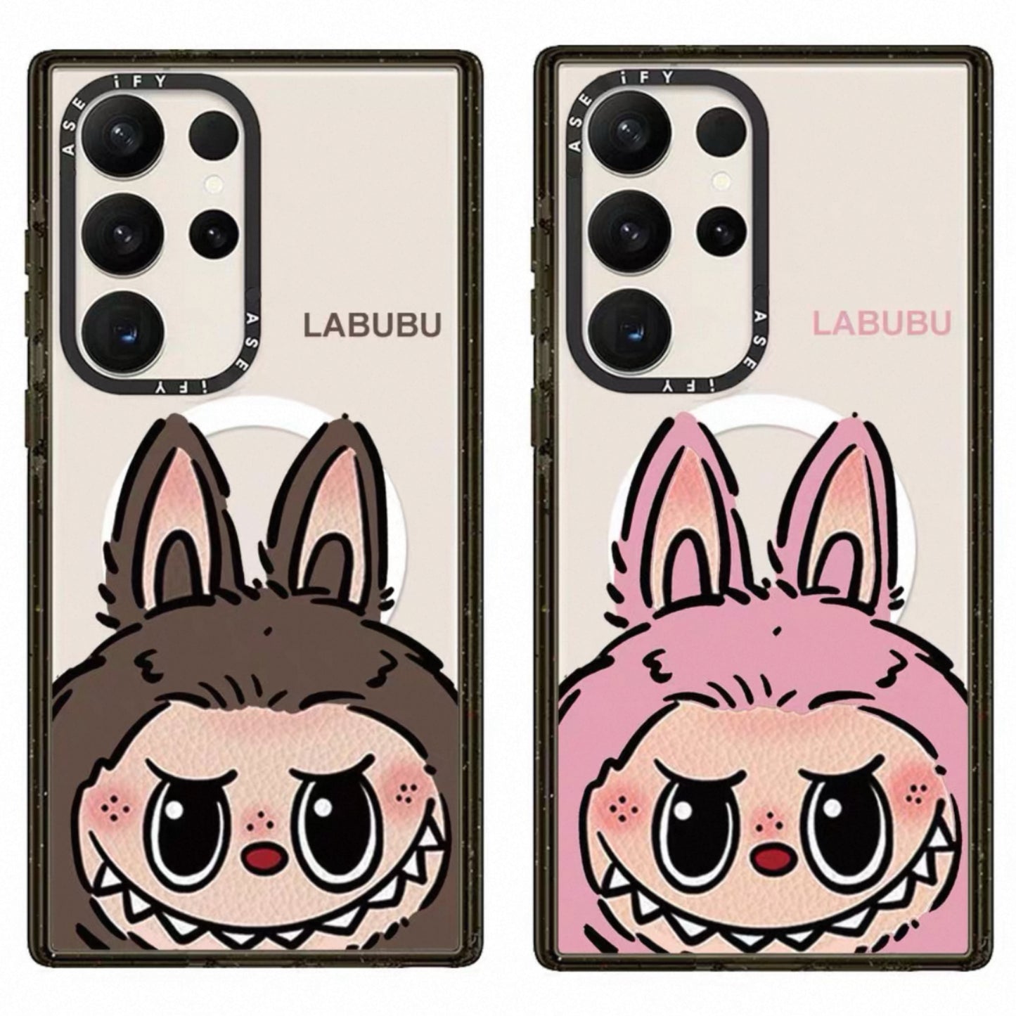 Cute Cartoon Labubu Zimomo | Big Head Pink Brown - Phone Case Samsung Galaxy S25 S24 S23 S22 Ultra