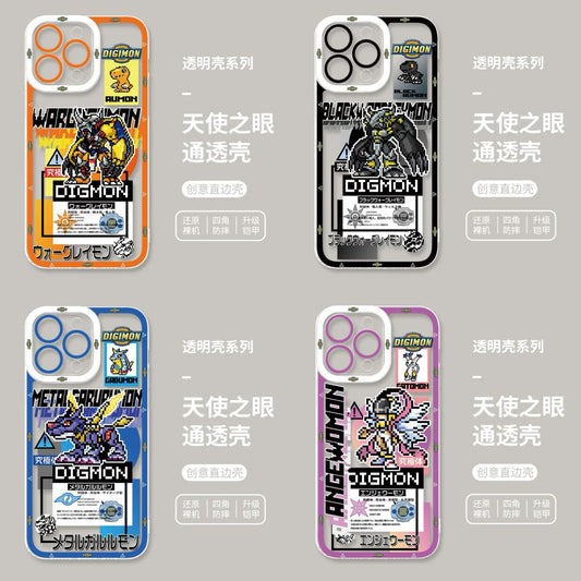 Anime Digimon Digital Monster Pixel Game Version | Black War Greymon Metal Garurumon Angewomon - iPhone Case PLUS SE2 XS XR X 11 12 13 14 15 16 16e 17 17e Pro Promax 12mini 13mini