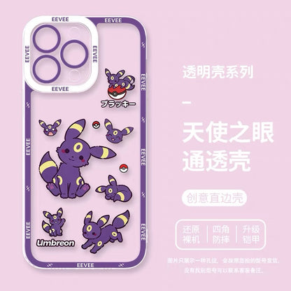 Japanese Cartoon Pokemon Case Eevee Evolution Cute Emo Version | Eevee Vaporeon Jolteon Flareon Espeon Umbreon Leafeon Glaceon Sylveon 9 Styles - iPhone Case PLUS SE2 XS XR X 11 12 13 14 15 16 16e 17 17e Pro Promax 12mini 13mini