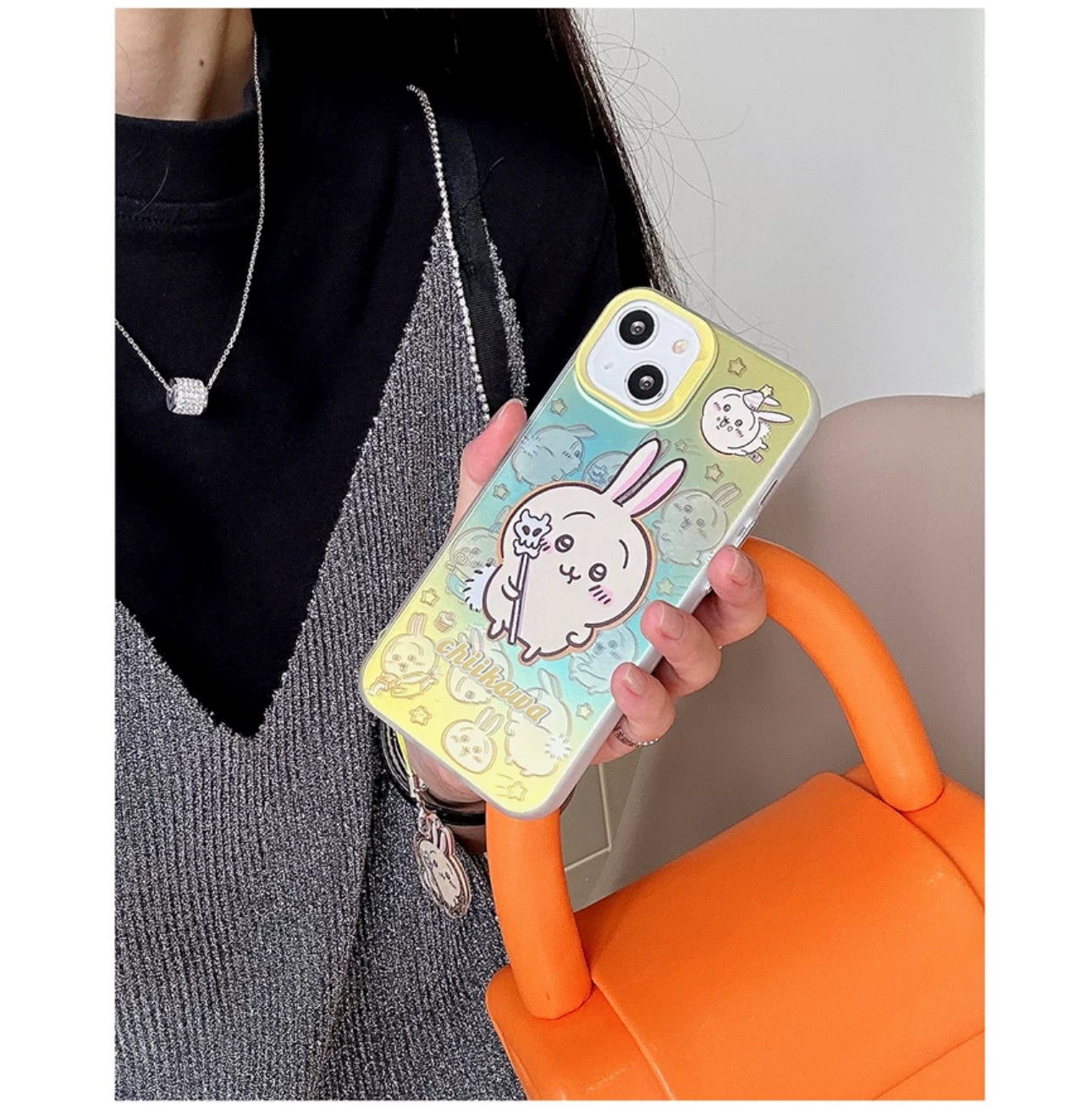 Japanese Cartoon iPhone Case with Strap | Laser ChiiKawa Hachiware Usagi Momonga - iPhone CasePhone Case  7 8 PLUS SE2 XS XR X 11 12 13 14 15 Pro Promax 12mini 13mini