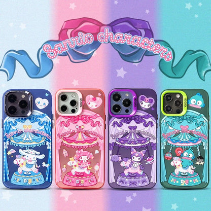 Japanese Cartoon Sanrio Merry Go Round | Kuromi with Friends Laser Colour Clear - iPhone Case 11 12 13 14 15 16 Pro Promax