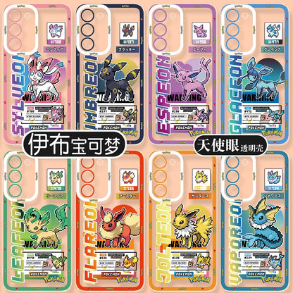 Japan Cartoon Pokemon Game Pixel Evolution Evolve Version | Eevee Vaporeon Jolteon Flareon Espeon Umbreon Leafeon Glaceon Sylveon - Phone Case Samsung Galaxy S26 S25 S24 S23 S22 S21 FE Ultra Edge