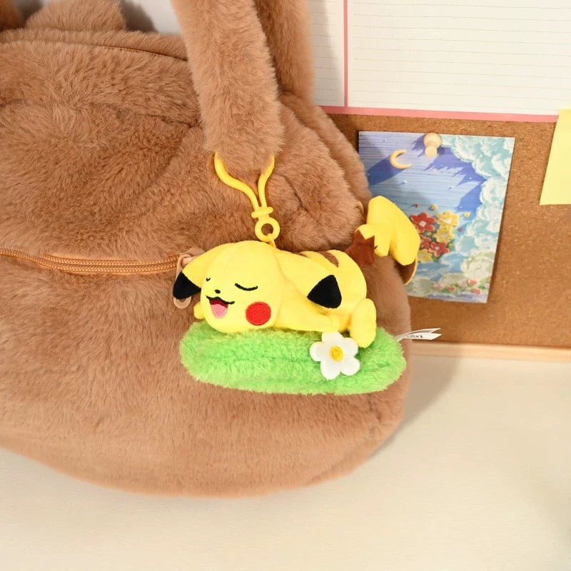 Japan Cartoon Pokemon with Laying & Sleeping on Grass Keychain Part 1 | Pikachu - Mascot Plush Doll  Kawaii Decoration KawaiiGiftLand