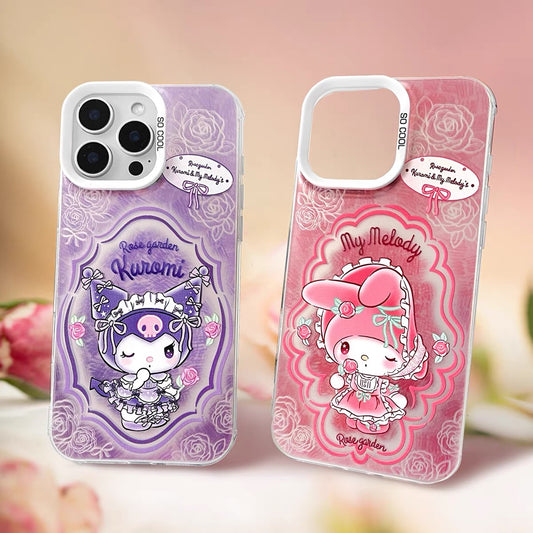 Japanese Cartoon Sanrio Rose Garden Laser Case | My Melody Kuromi 2 Styles - Phone Case Samsung Galaxy S26 S25 S24 S23 S22 S21 FE Ultra Edge