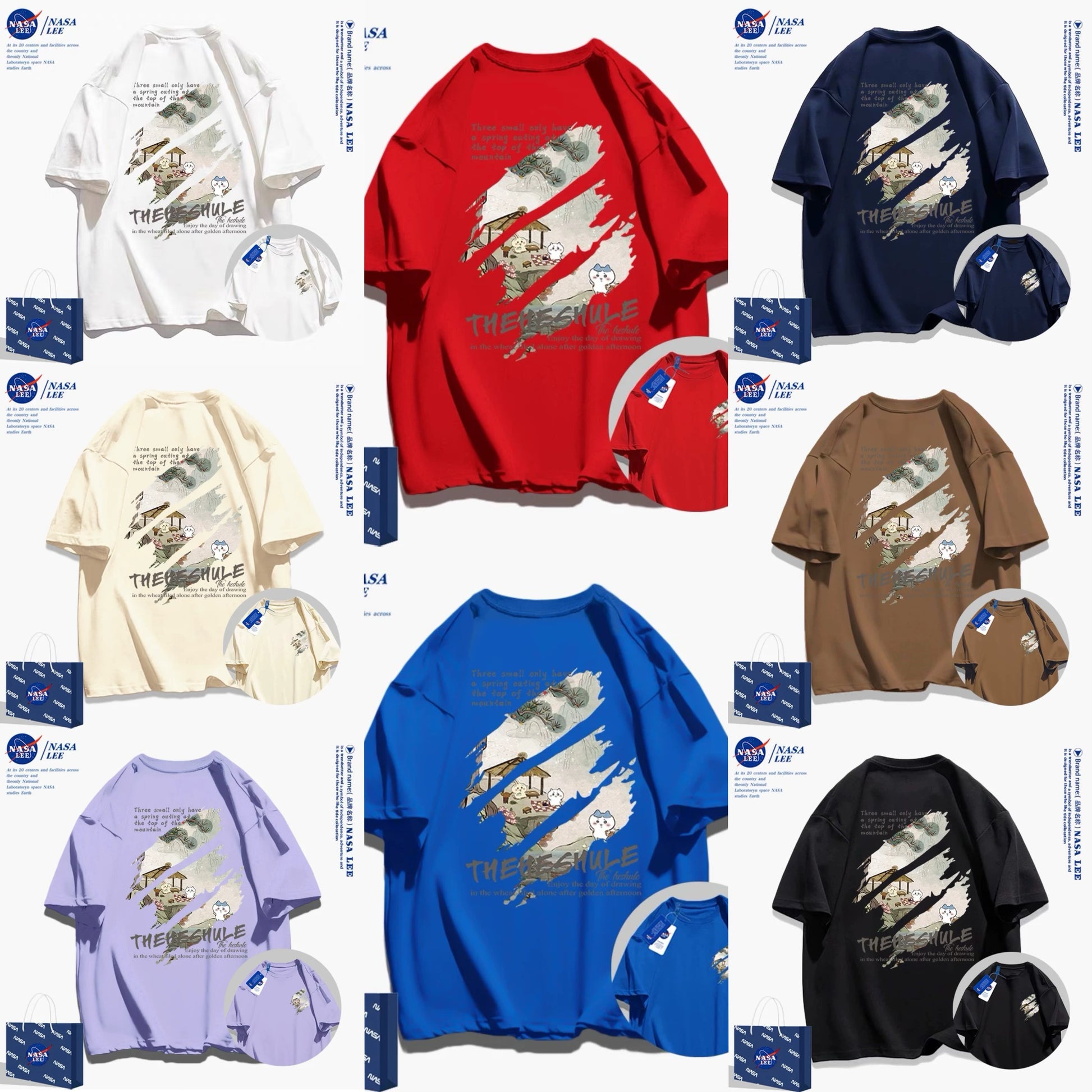 Japanese Cartoon ChiiKawa Casual Style T-Shirt Series | Chiikawa Hachiware Usagi Japanese Picnic Front & Back - Kawaii Fashion Items