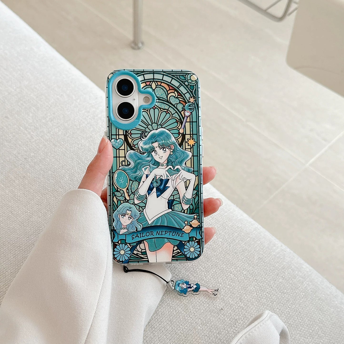 Japanese Cartoon Sailor Moon Phone Case with Strap Comic Version | Laser Glass Window Sailor Uranus Neptune Pluto Saturn Chibi Moon - Phone Case Samsung Galaxy S26 S25 S24 S23 S22 S21 FE Ultra Edge