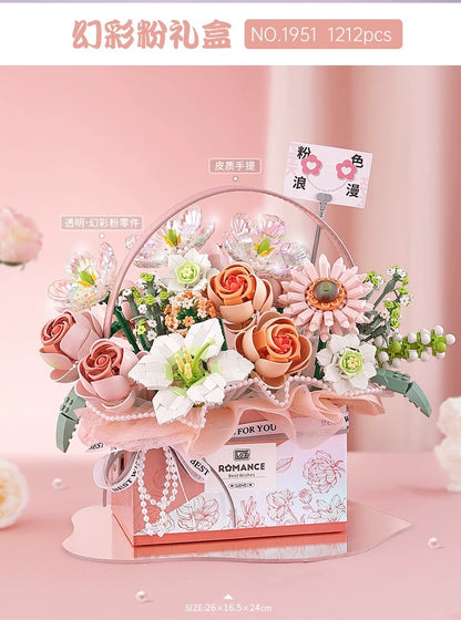 Loz Building Block Specially Love Set | Pink Purple Flower Basket - with LED Lights Valentine Wedding Gift DIY Handmade Gift