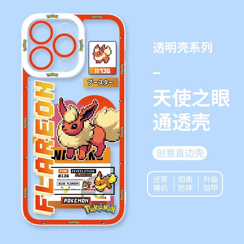 Japan Cartoon Pokemon Game Pixel Evolution Evolve Version | Eevee Vaporeon Jolteon Flareon Espeon Umbreon Leafeon Glaceon Sylveon - iPhone Case PLUS SE2 XS XR X 11 12 13 14 15 16 16e 17 17e Pro Promax 12mini 13mini