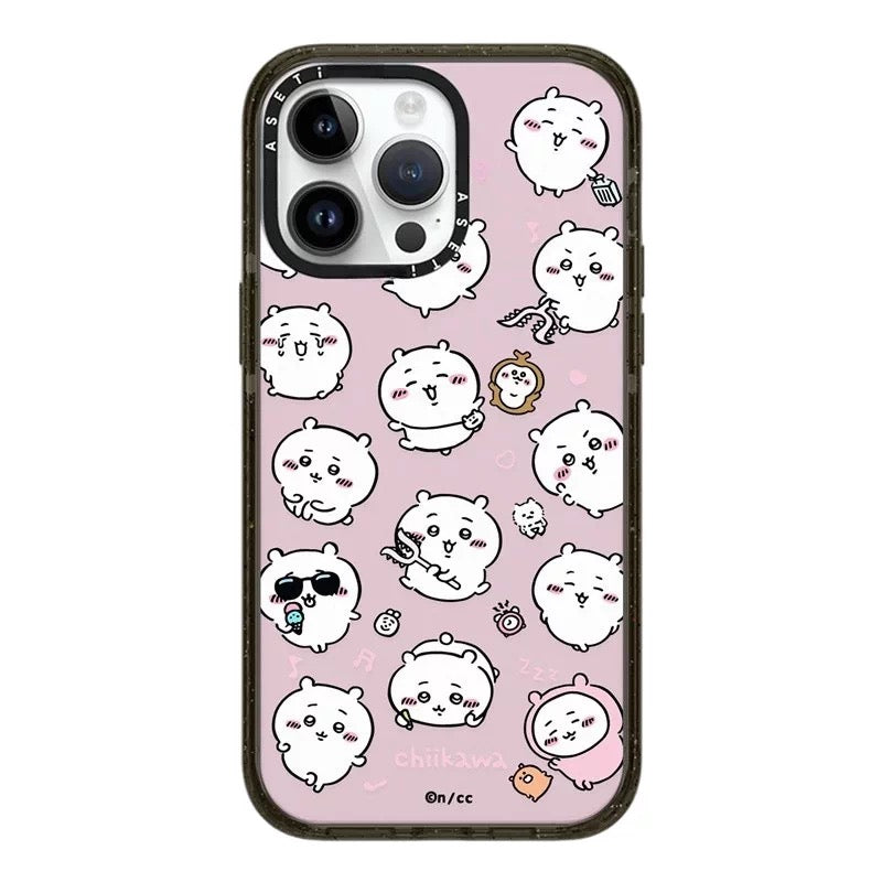 Japanese Cartoon ChiiKawa Clear with Transparent Black Frame Phone Case | Full Screen Fun Emo Colour & Clear ChiiKawa Hachiware Usagi - iPhone Case 12 13 14 15 16 17 Pro Promax