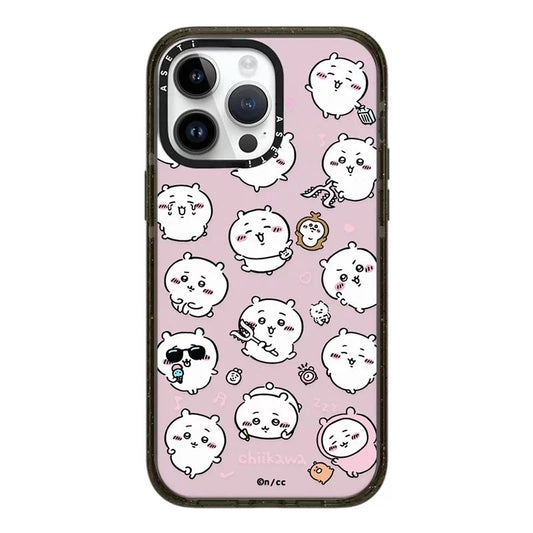 Japanese Cartoon ChiiKawa Clear with Transparent Black Frame Phone Case | Full Screen Fun Emo Colour & Clear ChiiKawa Hachiware Usagi - iPhone Case 12 13 14 15 16 17 Pro Promax