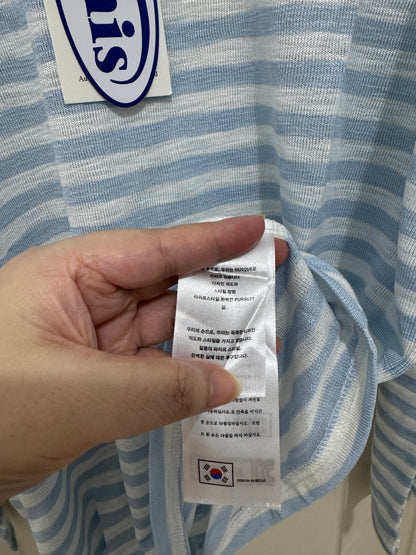 Korean Fashion Emis Style Long-sleeved Sun Protection T-Shirt Series | White Blue Stripe - Kawaii Fashion Items