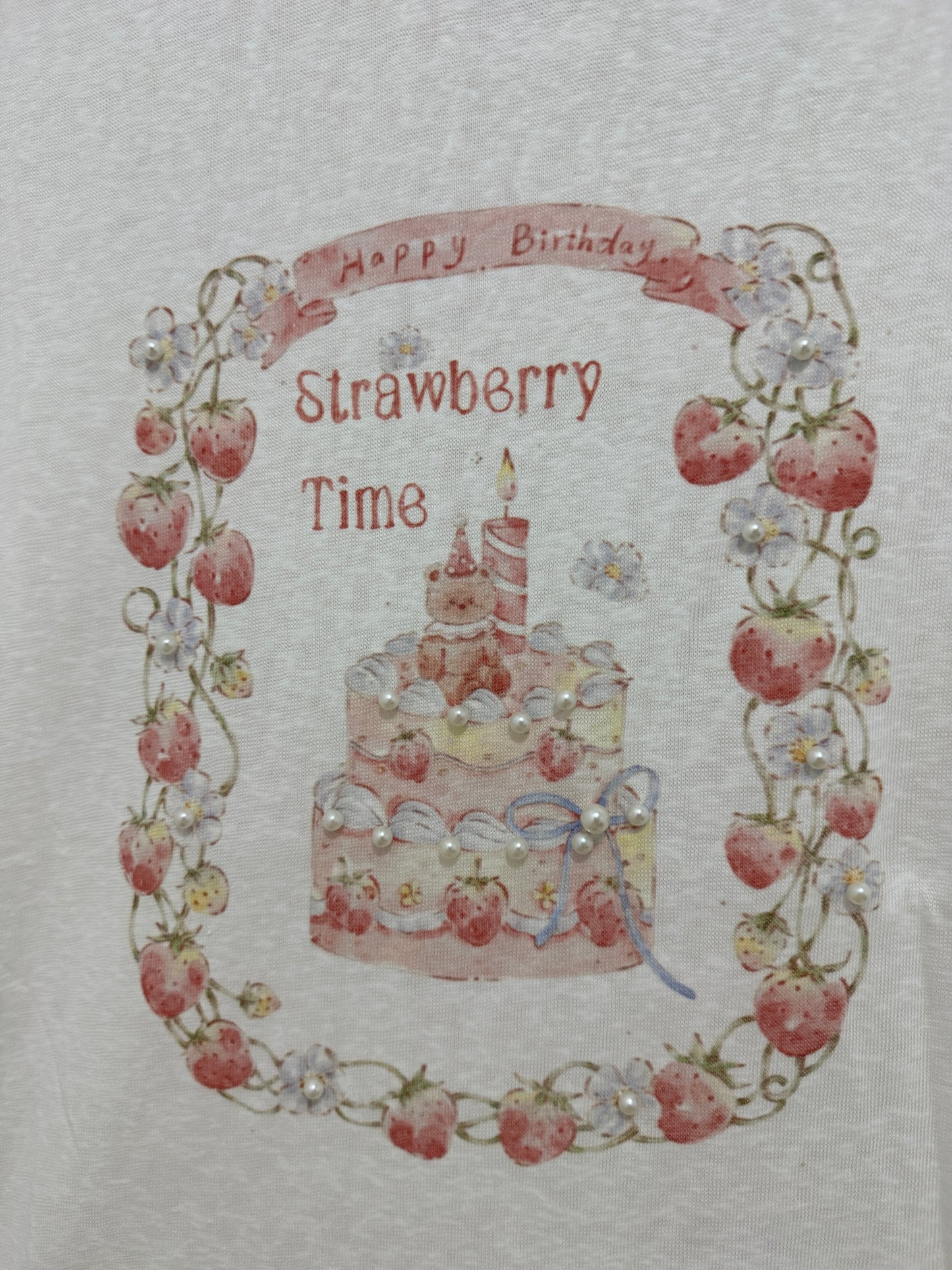 Korean Fashion Cute Animal Style Shirt Series | Bear with Strawberry Time - Kawaii Fashion Items