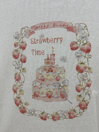 Korean Fashion Cute Animal Style Shirt Series | Bear with Strawberry Time - Kawaii Fashion Items