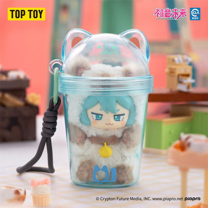 Hatsune Miku Milk Tea Cup Series Siamese Cat plush figure in blue cup