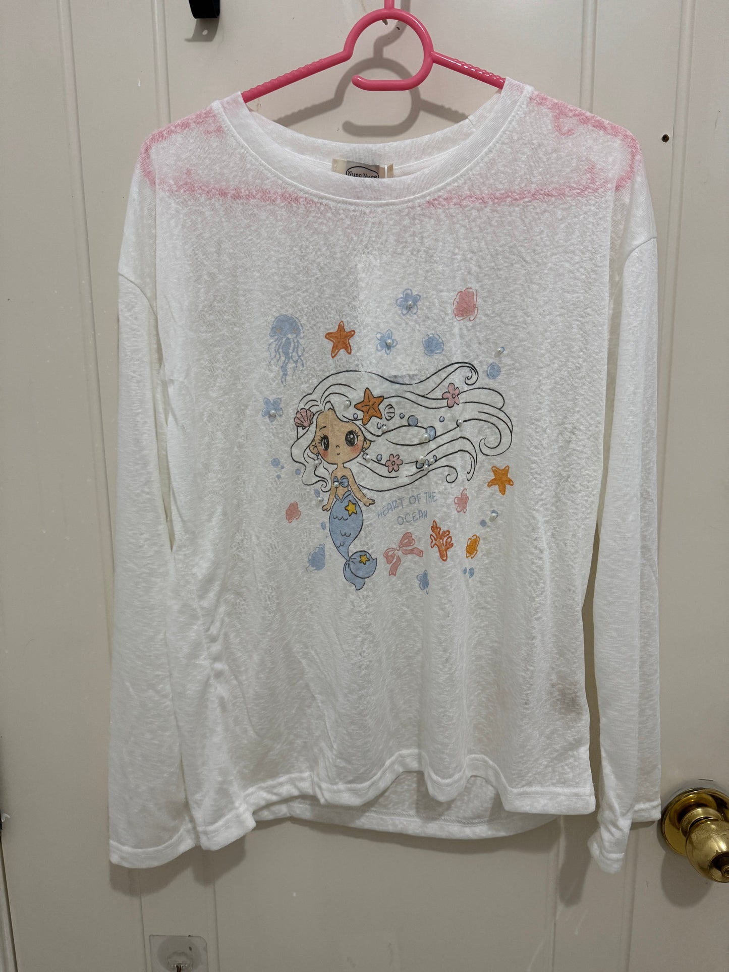 Korean Fashion Cute Animals Style Long-sleeved Sun Protection T-Shirt Series | Little Girl Yuk Mermaid with Pearl change colour under Sun- Kawaii Fashion Items