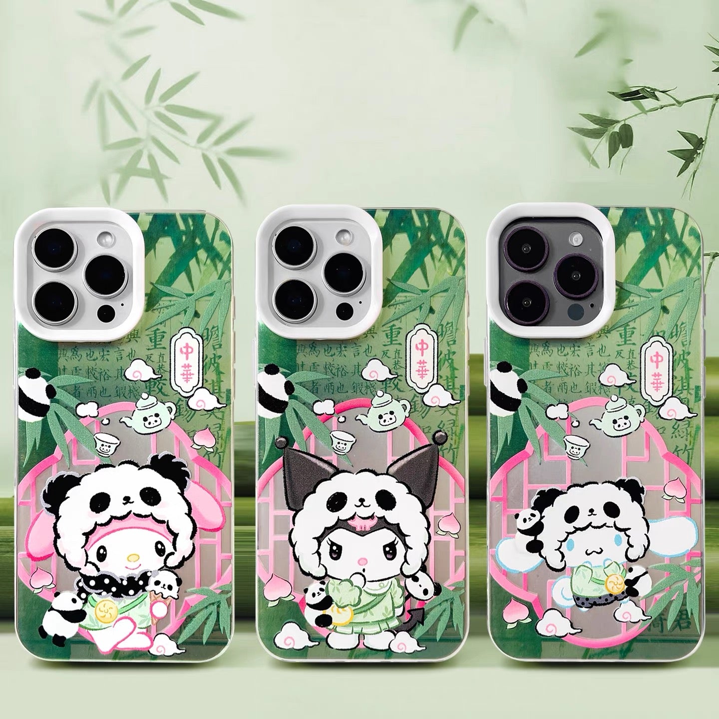 Japanese Cartoon Sanrio Become Panda Laser Case | Hello Kitty My Melody Kuromi Cinnamoroll Pompompurin Hangyodon 6 Styles - iPhone Case 11 12 13 14 15 16 16e 17 17e Pro Promax