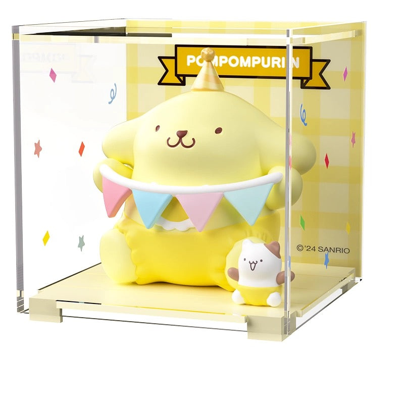 Sanrio Characters Cute Happy Party with Box Series | Hello Kitty My Melody Piano Kuromi Cinnamoroll Pompompurin Pochacco Hangyodon - Kawaii Decoration Collectable Toys Toy Collection