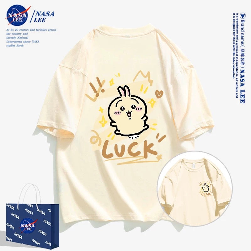 Japanese Cartoon ChiiKawa Casual Style T-Shirt Series | Usagi Luck Front & Back - Kawaii Fashion Items