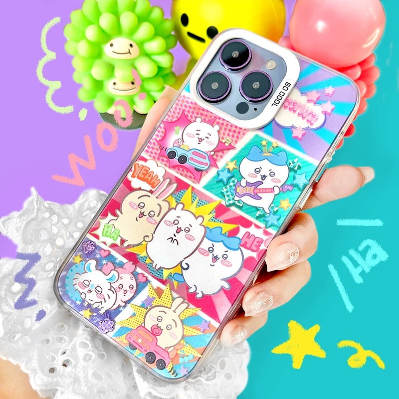 Japanese Cartoon ChiiKawa | Laser Comic Chiikawa Hachiware Usagi Momonga Crab - iPhone Case 11 12 13 14 15 16 Pro Promax