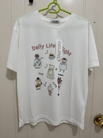Korean Fashion Cute Style T-Shirt Series | Flower Tea Pots with Pearl - Kawaii Fashion Items