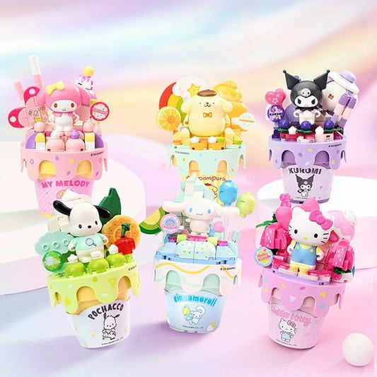 Sanrio Dessert Ice Cream Cone | Hello Kitty My Melody Kuromi Cinnamoroll Pompompurin Pochacco - Building Blocks Toy Collections