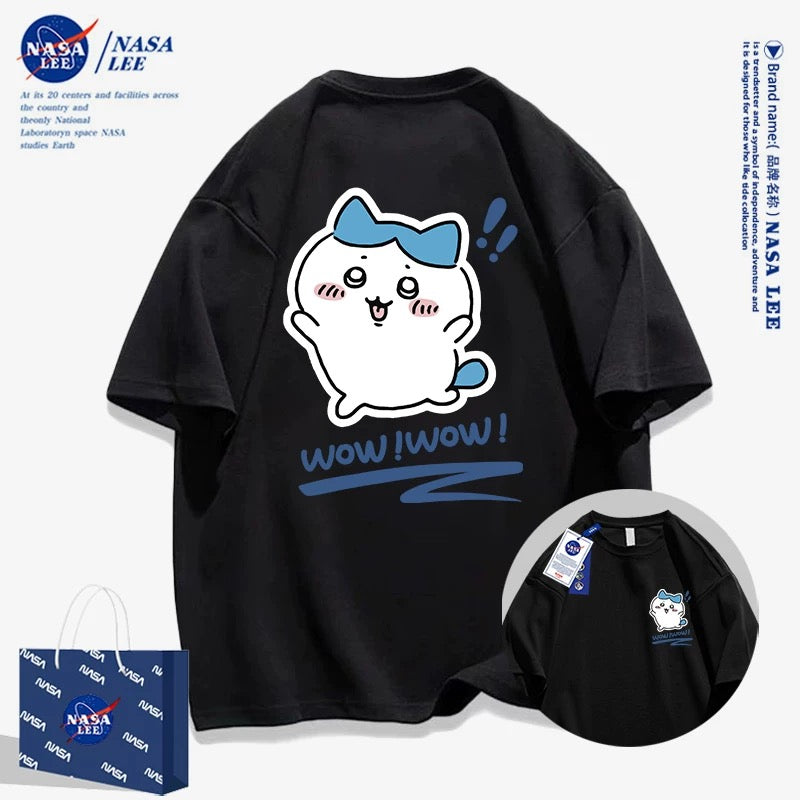 Japanese Cartoon ChiiKawa Casual Style T-Shirt Series | Hachiware Wow Front & Back - Kawaii Fashion Items