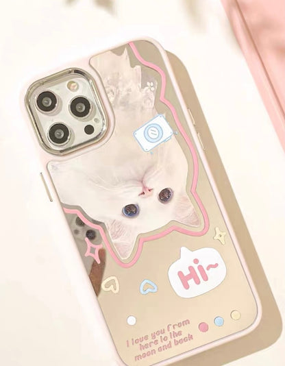 Say Hi White Lovely Cats Hanging iPhone Case 11 12 13 14 Pro Promax