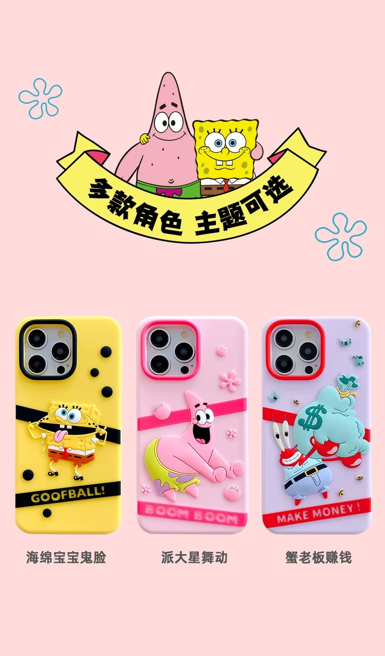 Cartoon Silicone Sponge Patrick Star Crab Boss Pink Yellow Sea Monster - iPhone Case 15 14 13 Pro ProMax