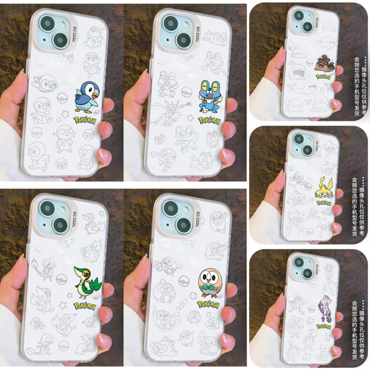 Japanese Cartoon Pokemon Matt & Silver Case Part6 | Piplup Snivy Froakie Rowlet Clodsire Jirachi Mewtwo 7 Styles - iPhone Case PLUS SE2 XS XR X 11 12 13 14 15 16 16e 17 17e Pro Promax 12mini 13mini