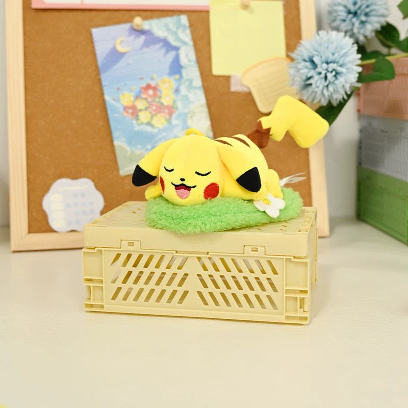 Japan Cartoon Pokemon with Laying & Sleeping on Grass Keychain Part 1 | Pikachu - Mascot Plush Doll  Kawaii Decoration