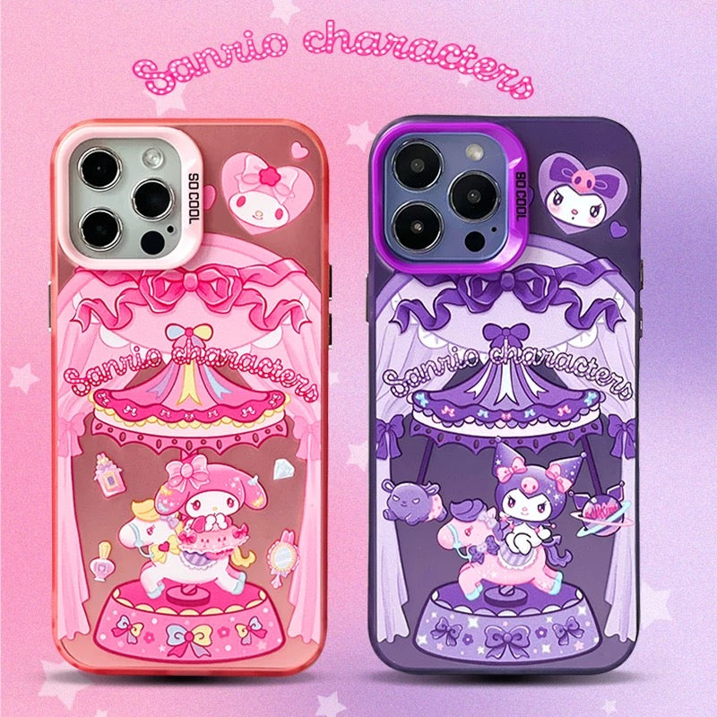 Japanese Cartoon Sanrio Merry Go Round | My Melody with Friends Laser Colour Clear - iPhone Case 11 12 13 14 15 16 Pro Promax