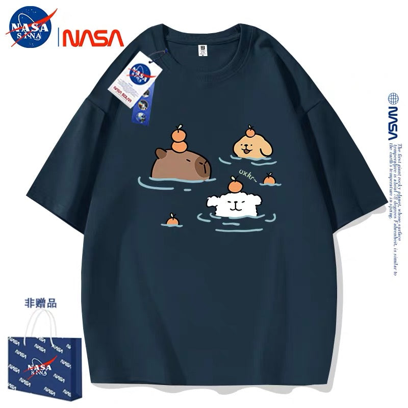 Cute Cartoon Doggie Maltese Puppy Style T-Shirt Series | Maltese Hot Spring with Capybara Part1 - Kawaii Fashion Items for Child & Adult