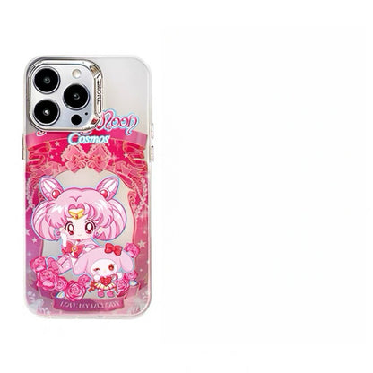 Japanese Cartoon Sanrio x Sailor Moon Laser Case | Hello Kitty My Melody Kuromi Cinnamoroll 5 Styles - iPhone Case 11 12 13 14 15 16 16e 17 17e Pro Promax