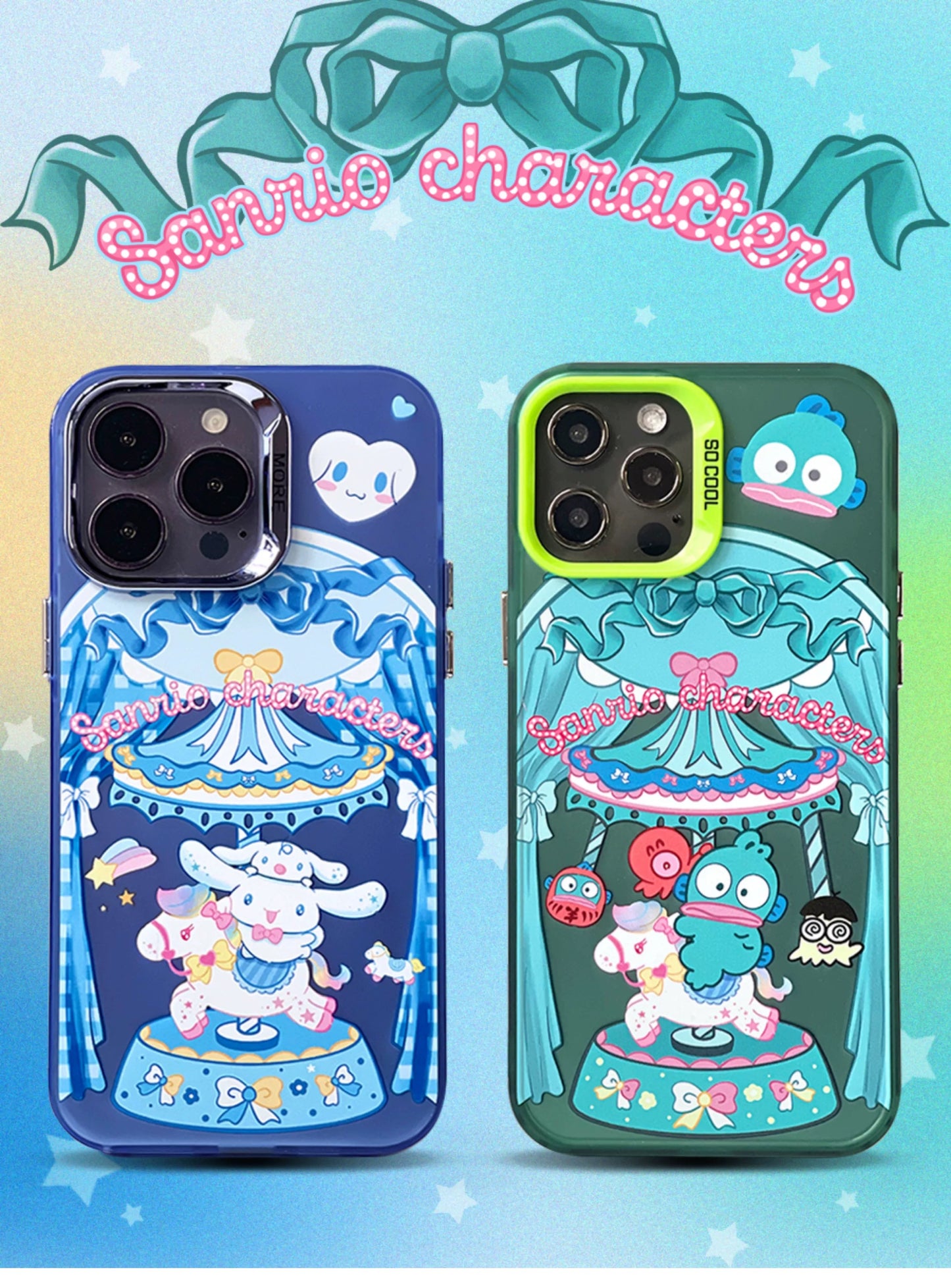 Japanese Cartoon Sanrio Merry Go Round | Cinnamoroll with Friends Laser Colour Clear - iPhone Case 11 12 13 14 15 16 Pro Promax