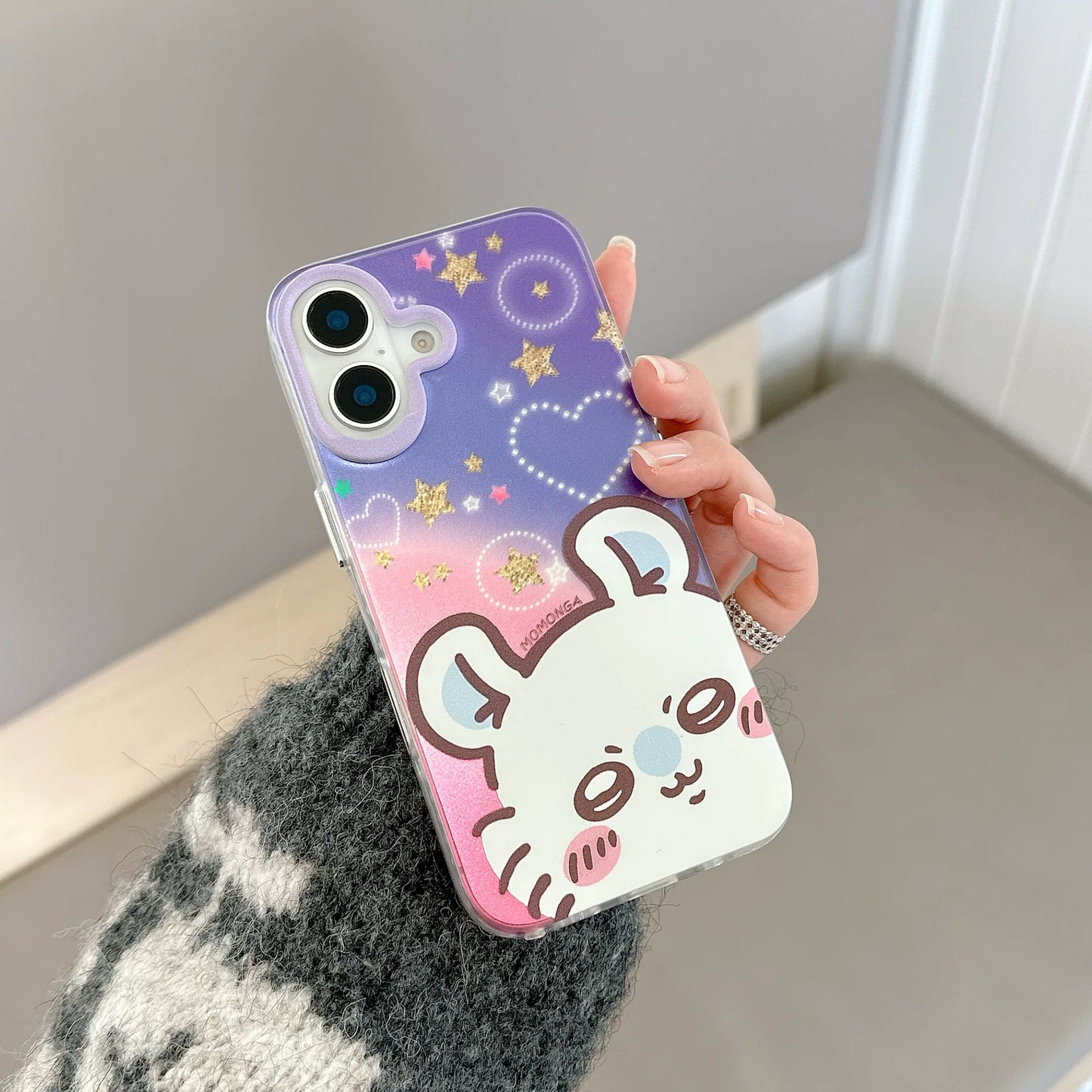 Japanese Cartoon ChiiKawa Laser Phone Case | Golden Stars with Light Heart ChiiKawa Hachiware Usagi Momonga - iPhone Case PLUS SE2 11 12 13 14 15 16 16e 17 17e Pro Promax 12mini 13mini